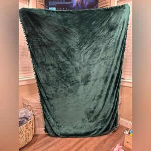 Green Fleece Pom Blanket 6’ x 5’